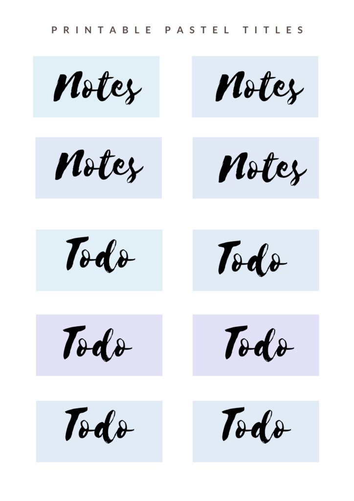 Cute sticker printable with Note and Todo titles on pastel backgrounds